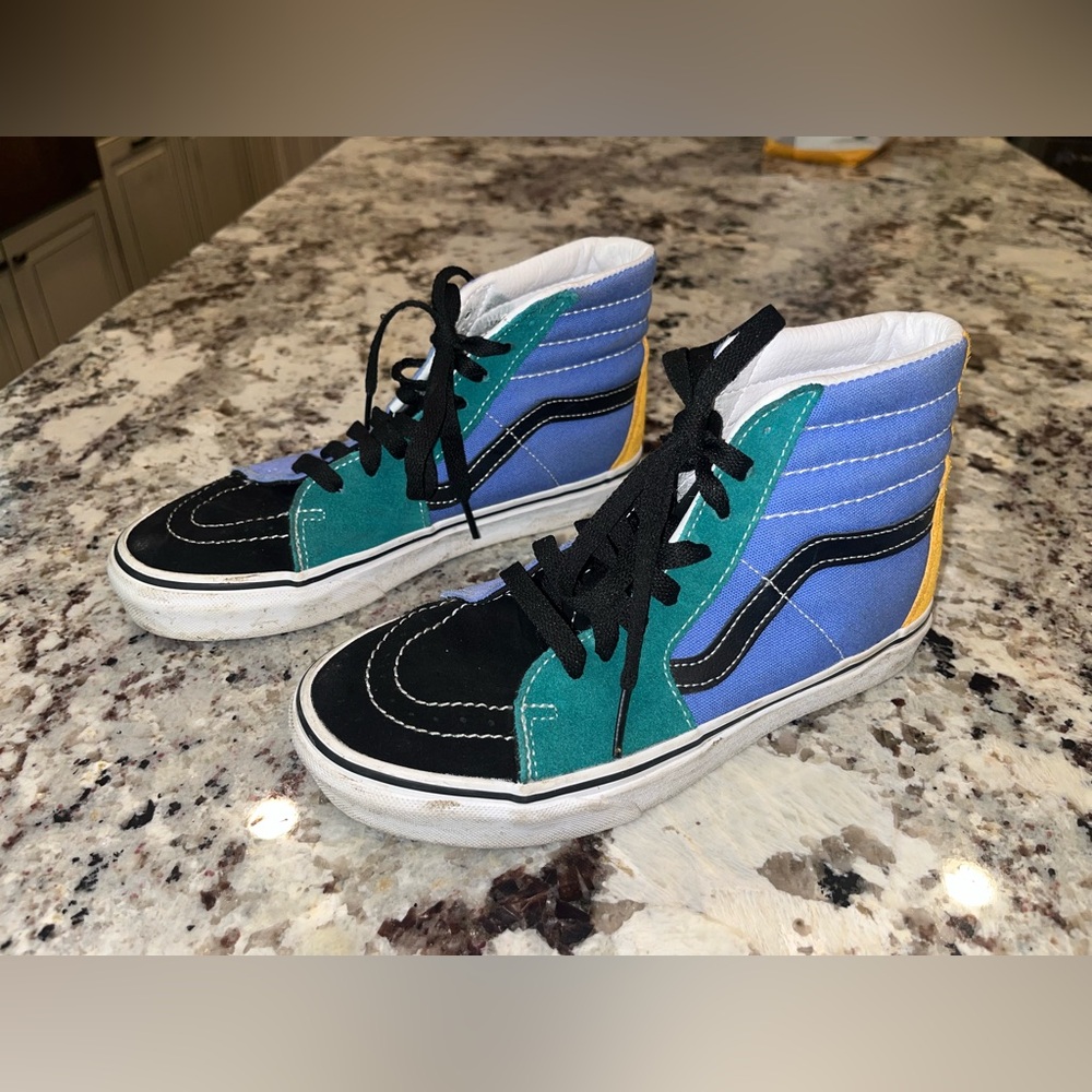 Vans Blue and Green High-Top Sneakers